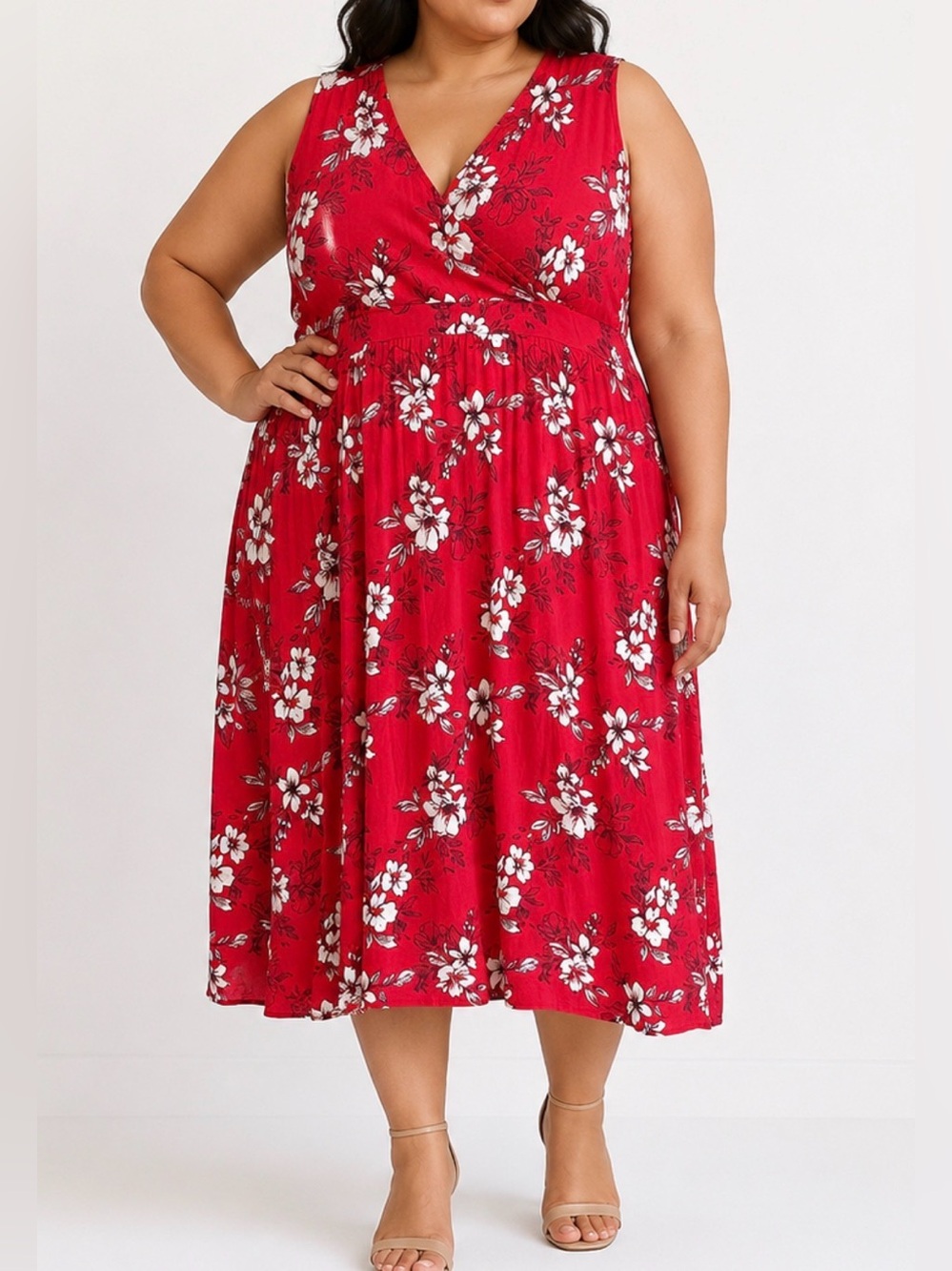 41 Hawthorn Adelina Red Floral Knit Sleeveless Midi Dress